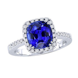 Halo Kussen Saffier Trouwring 4 Karaats Diamant Accent Sieraden