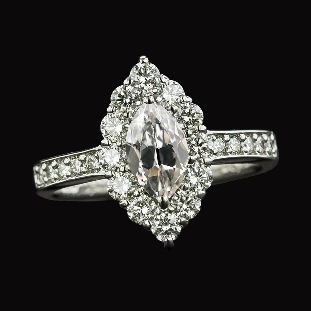 Halo Marquise oude mijn geslepen diamanten ring met accenten 4,25 karaat - harrychadent.nl