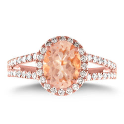 Halo Morganite en diamanten 21 kt ring rosé goud 14k