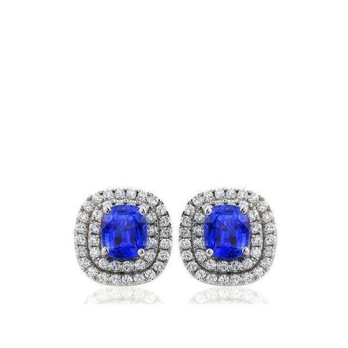 Halo Oorknopjes Ceylon Saffier Met Diamanten 3,90 Karaat Nieuw - harrychadent.nl