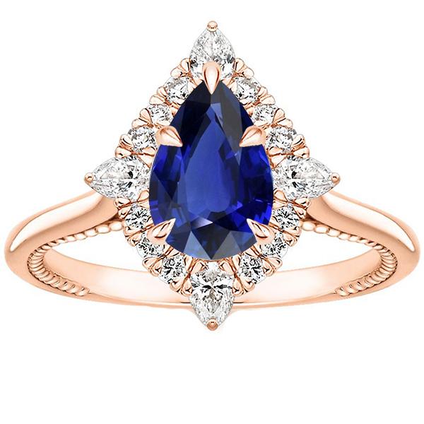 Halo Pear Cut Verlovingsring Blauwe Saffier & Diamanten 4 Karaat - harrychadent.nl