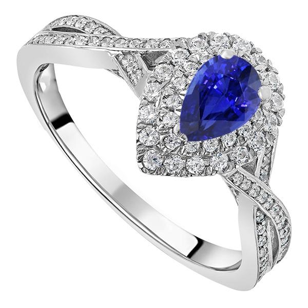 Halo Pear Sapphire Ring Sri Lankaanse Twisted Style 4,50 karaat - harrychadent.nl