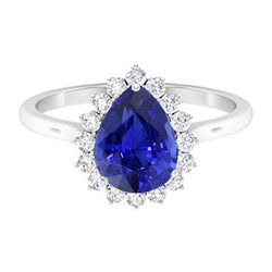 Halo Peer Blauwe Saffier Ring Sterstijl Diamanten Sieraden 3.50 karaat