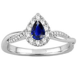 Halo Peer Blauwe Saffier Ring Twist Style Ronde Diamanten 3,50 Karaat