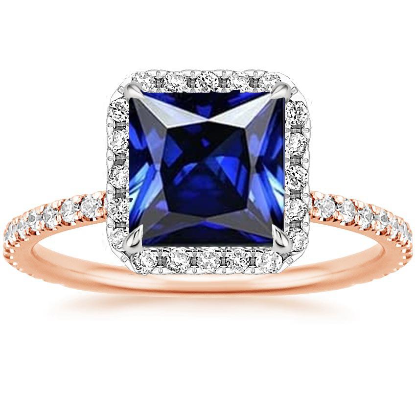 Halo Princess Sapphire Ring two tone Pave diamant accenten 6,25 karaat - harrychadent.nl
