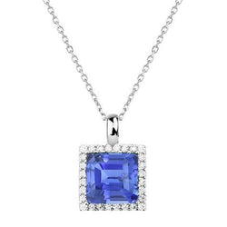 Halo Princess lichtblauwe saffier en ronde diamanten hanger 1,75 karaat