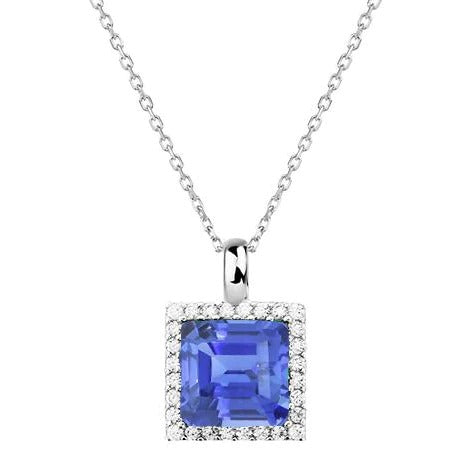 Halo Princess lichtblauwe saffier en ronde diamanten hanger 1,75 karaat - harrychadent.nl