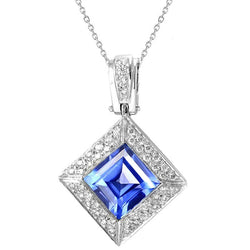 Halo Princess lichtblauwe saffier hanger diamanten halsketting 4,75 karaat