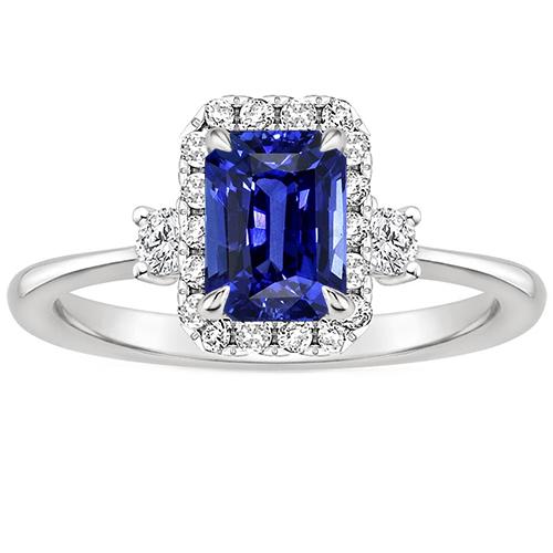 Halo Ring 3 Stenen Stralende Blauwe Saffier & Diamant 4,50 Karaat - harrychadent.nl