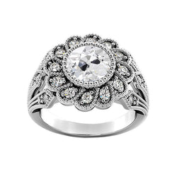 Halo Ring Bezel Set ronde oude mijnwerker diamanten bloem antieke stijl 3,25 karaat