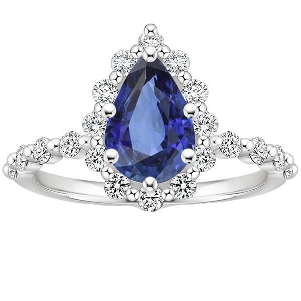 Halo Ring Bloemstijl Peer Blauwe Saffier & Diamanten 5 Karaat - harrychadent.nl