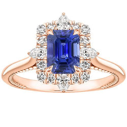 Halo Ring Bloemstijl Sri Lankaanse Saffier & Diamant 4,25 Karaat