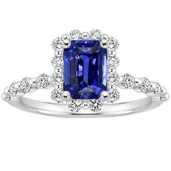 Halo Ring Bloemstijl Stralende Blauwe Saffier & Diamant 4,25 Karaat
