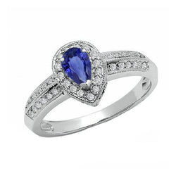 Halo Ring Dubbele Schacht Peer Blauwe Saffier & Diamanten 2 Karaat