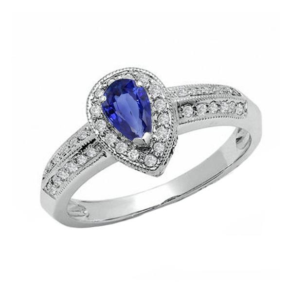 Halo Ring Dubbele Schacht Peer Blauwe Saffier & Diamanten 2 Karaat - harrychadent.nl