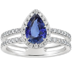 Halo Ring Dubbele Schacht Peer Blauwe Saffier & Diamanten 4,50 Karaat