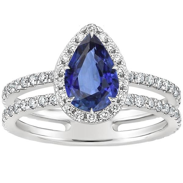 Halo Ring Dubbele Schacht Peer Blauwe Saffier & Diamanten 4,50 Karaat - harrychadent.nl