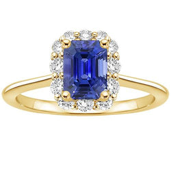 Halo Ring Geel Goud 14K Ceylon Saffier & Diamant 4,25 Karaat