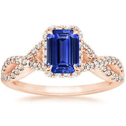 Halo Ring Infinity Style Smaragd Blauwe Saffier & Diamant 4,50 Karaat