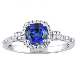 Halo Ring Kussen Ceylon Sapphire Prong Set Diamanten 3,50 Karaat