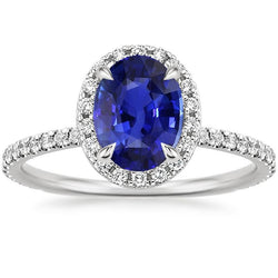 Halo Ring Ovaal Geslepen Ceylon Saffier & Pave Set Diamanten 4 Karaat
