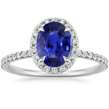 Afbeelding in Gallery-weergave laden, Halo Ring Ovaal Geslepen Ceylon Saffier &amp; Pave Set Diamanten 4 Karaat - harrychadent.nl
