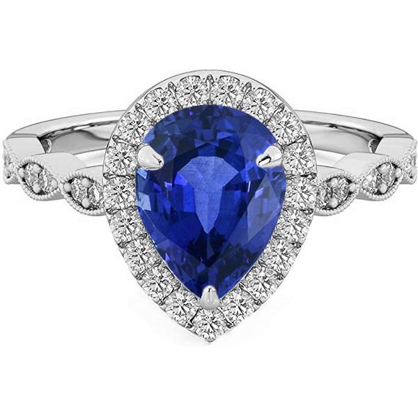 Halo Ring Peer Ceylon Saffier & Diamanten 5 Karaat Wit Goud 14K - harrychadent.nl