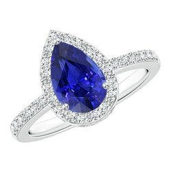 Halo Ring Peer Ceylon Saffier & Pave Set Diamanten 4.50 Karaat