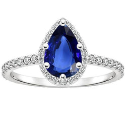 Halo Ring Peer Cut Sri Lankaanse Saffier & Pave Set Diamanten 4,75 Karaat
