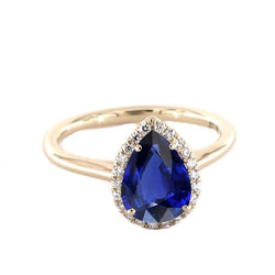 Halo Ring Peer Geslepen Ceylon Saffier & Diamanten 3 Karaat Prong Set