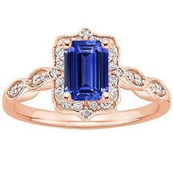 Halo Ring Rose goud 14K smaragd blauwe saffier & diamant 4 karaat