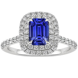 Halo Ring Smaragd Blauwe Saffier & Diamant 5 Karaat Wit Goud 14K