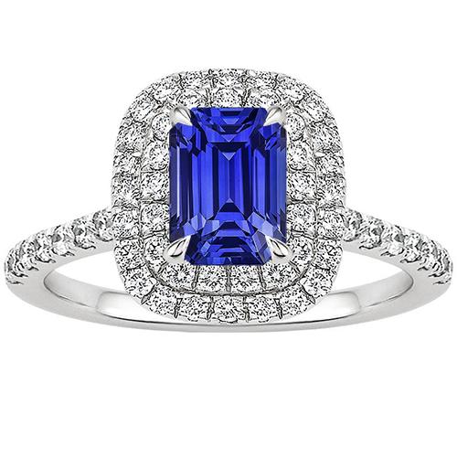 Halo Ring Smaragd Blauwe Saffier & Diamant 5 Karaat Wit Goud 14K - harrychadent.nl