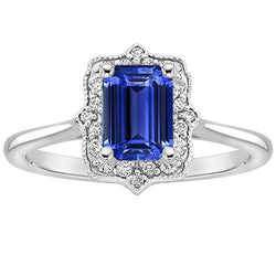 Halo Ring Smaragd Sri Lankaanse Saffier & Diamant 4 Karaat Bloem Stijl