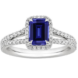 Halo Ring Split Shank Smaragd Ceylon Saffier & Diamanten 4 Karaat