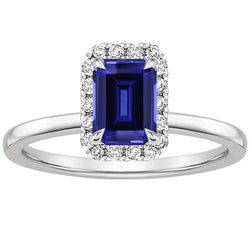 Halo Ring Sri Lankaanse Saffier & Diamant 4 Karaat Emerald Cut