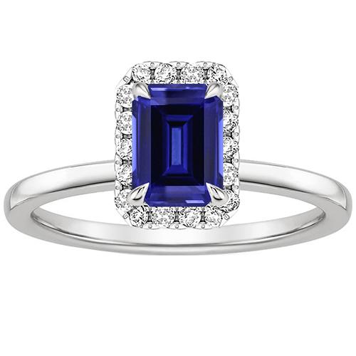 Halo Ring Sri Lankaanse Saffier & Diamant 4 Karaat Emerald Cut - harrychadent.nl