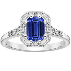 Halo Ring Sri Lankaanse saffier & diamant 4 karaat smaragd geslepen