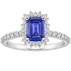Halo Ring Sterstijl Ceylon Saffier & Diamant 4,50 Karaat