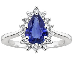 Halo Ring Sterstijl Peer Ceylon Saffier & Diamanten 3,50 Karaat