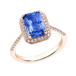 Halo Ring Stralende Blauwe Saffier & Diamanten Rose Goud 3,50 Karaat