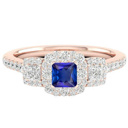 Halo Ring Stralende Saffier Prinses & Ronde Diamanten Sieraden 5 Karaat