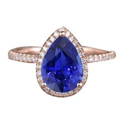 Halo Ring Teardrop Stijl Ceylon Saffier & Diamanten 3,75 Karaat