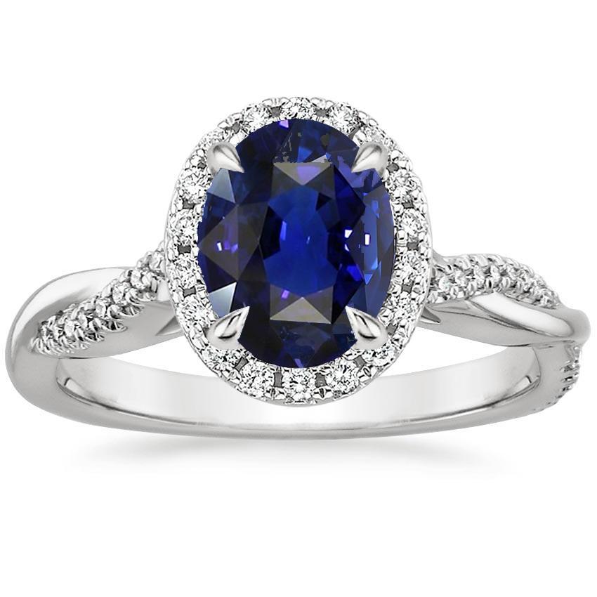Halo Ring Twisted Style Ovaal Ceylon Saffier & Diamanten 4.75 Karaat - harrychadent.nl