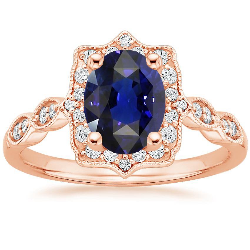 Halo Ring Vintage stijl ovale Ceylon saffier & diamanten 3,75 karaat - harrychadent.nl