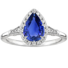 Afbeelding in Gallery-weergave laden, Halo Ring Vintage stijl peer Sri Lankaanse saffier &amp; diamanten 3,50 karaat - harrychadent.nl
