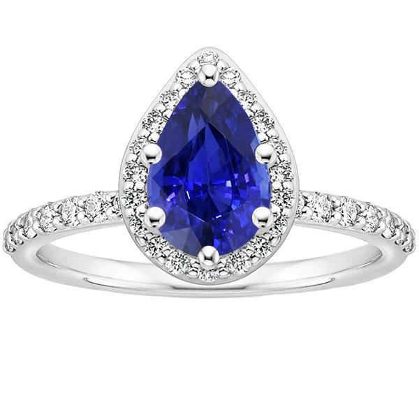Halo Ring Witgoud 14K Peer Ceylon Saffier & Diamanten 3,75 Karaat - harrychadent.nl