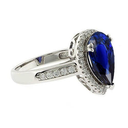 Halo Ring antieke stijl Peer Ceylon saffier & diamanten 3,75 karaat