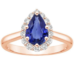 Halo Ring roségoud Peervorm Blauwe Saffier & Diamanten 3.75 Karaat