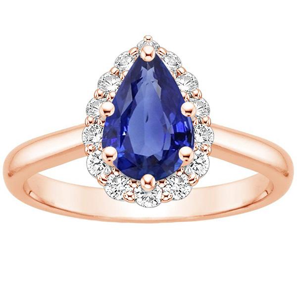 Halo Ring roségoud Peervorm Blauwe Saffier & Diamanten 3.75 Karaat - harrychadent.nl